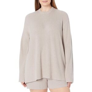 The Drop Women's Alice Crew-Neck Back-Slit Ribbed Pullover Sweater Oversized Kha